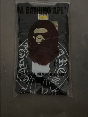 Bape Black T-Shirt with Brown Ape Head and White Logo